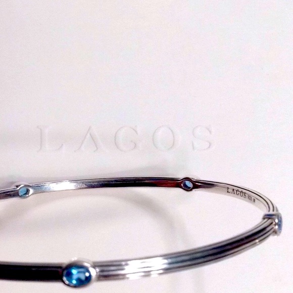 Lagos Sterling Silver Topaz Station Fluted Bangle - Picture 6 of 7